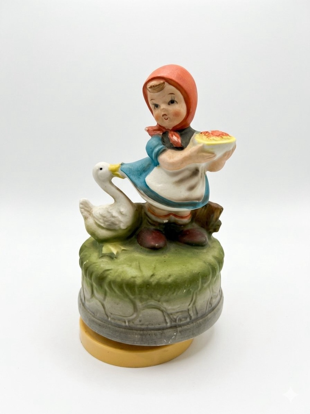Vintage Hummel Style Girl with Goose Music Box - Japan